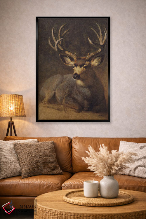 تابلو دکوراتیو آهو نر خاکستری زمستانی اثر ازرا تاکر - D3B