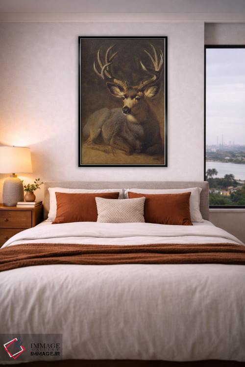 تابلو دکوراتیو آهو نر خاکستری زمستانی اثر ازرا تاکر - D4B