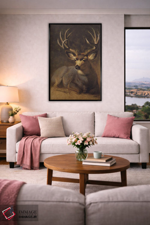 تابلو دکوراتیو آهو نر خاکستری زمستانی اثر ازرا تاکر - D5B