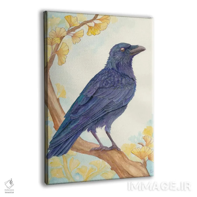 تابلو دکوراتیو کلاغ نشسته اثر مایت فلای آرت اند ایلاستریشن - نمای پرسپکتیو محصول