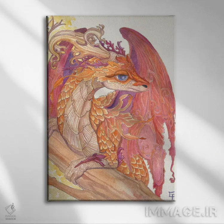 تابلو دکوراتیو اژدهای پاییزی اثر مایت فلای آرت اند ایلاستریشن - نمای روبهرو روی دیوار