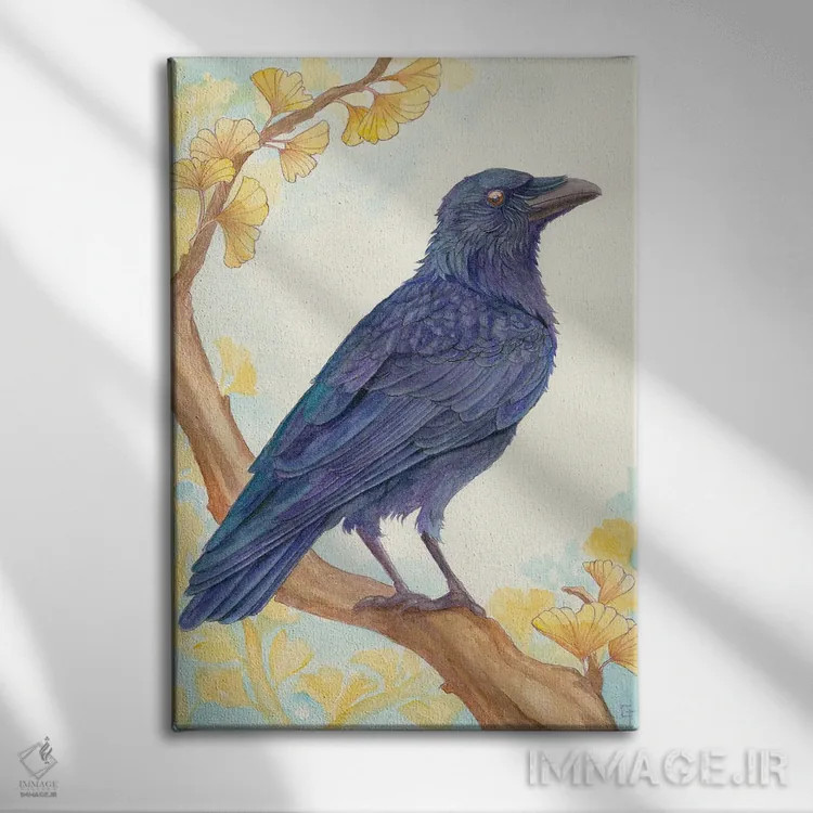 تابلو دکوراتیو کلاغ نشسته اثر مایت فلای آرت اند ایلاستریشن - نمای روبهرو روی دیوار