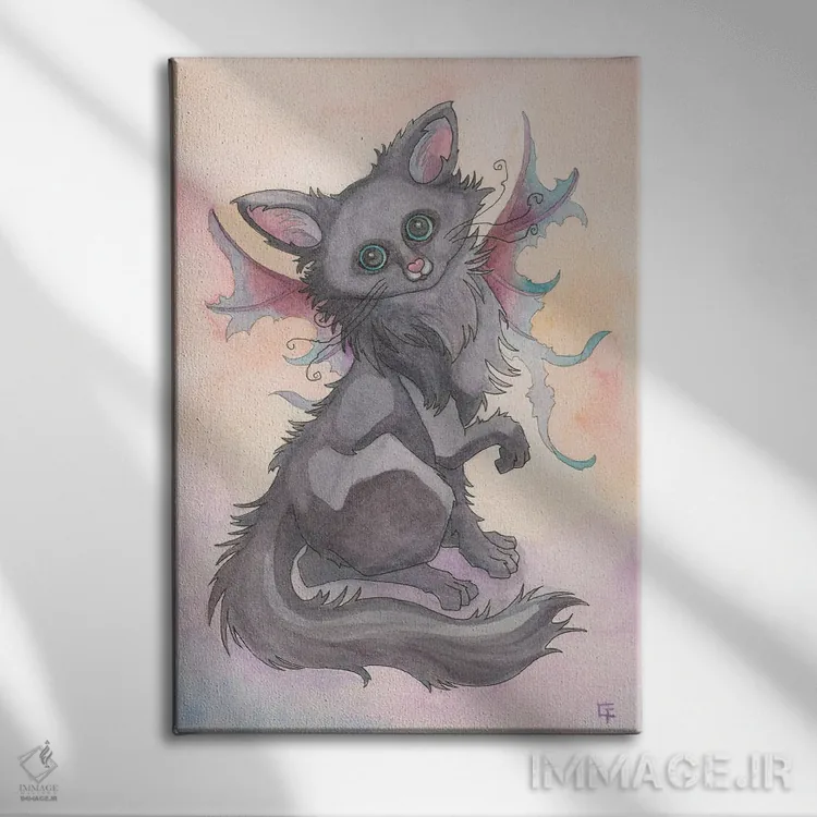 تابلو دکوراتیو گربه سپیده دم اثر مایت فلای آرت اند ایلاستریشن - نمای روبهرو روی دیوار