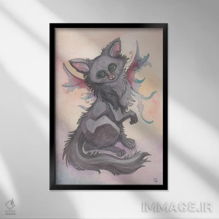 تابلو دکوراتیو گربه سپیده دم اثر مایت فلای آرت اند ایلاستریشن - نمای قابدار مشکی