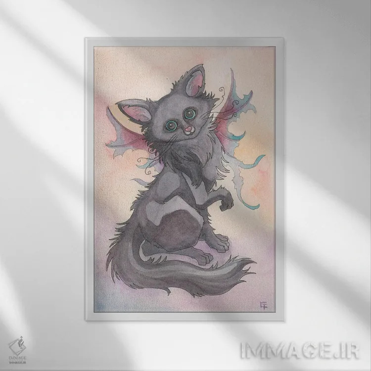 تابلو دکوراتیو گربه سپیده دم اثر مایت فلای آرت اند ایلاستریشن - نمای قابدار سفید