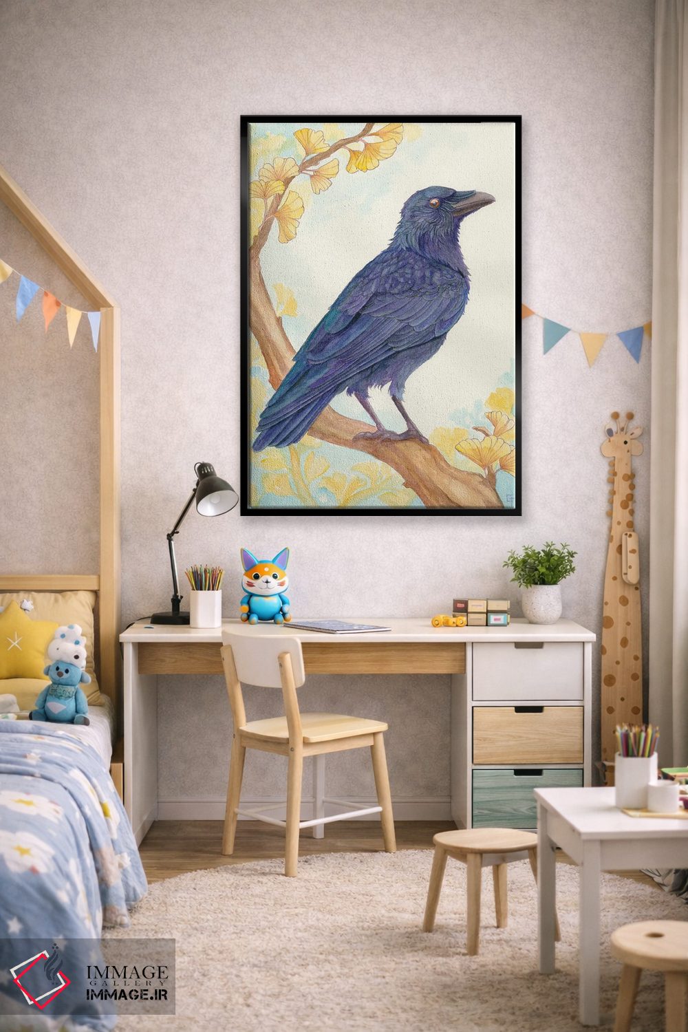 تابلو دکوراتیو کلاغ نشسته اثر مایت فلای آرت اند ایلاستریشن - D2B
