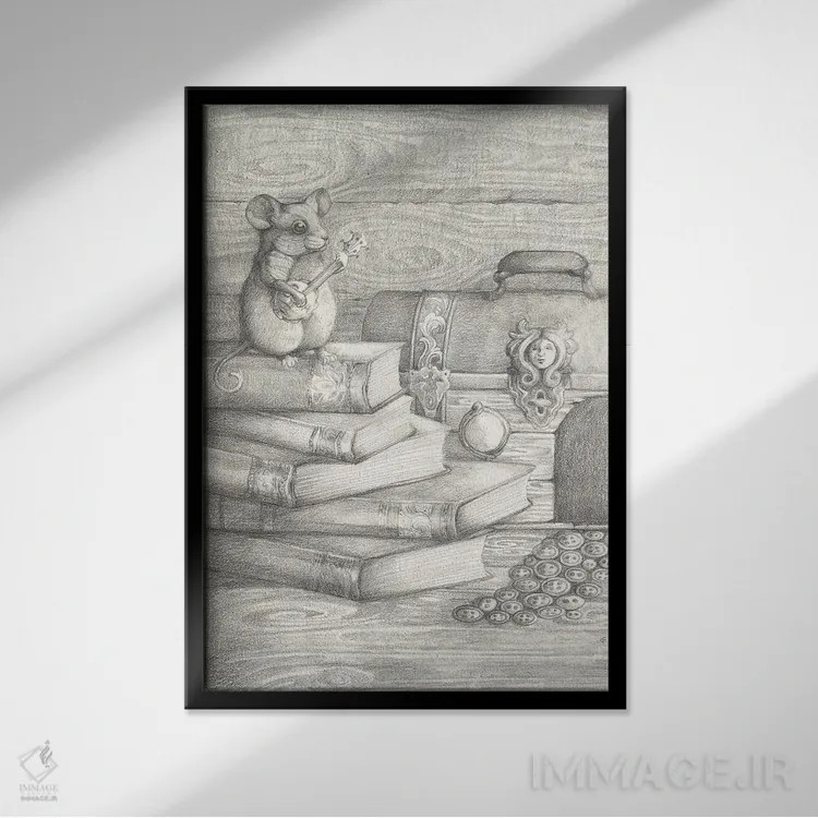 تابلو دکوراتیو لحظه موسیقایی اثر مایت فلای آرت اند ایلاستریشن - نمای قابدار مشکی