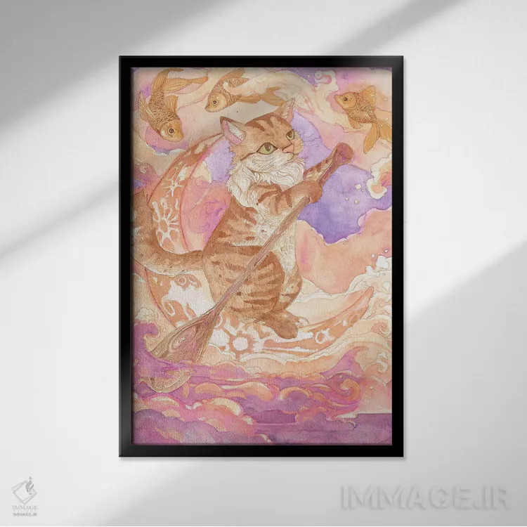 تابلو دکوراتیو میان ماهی های ستاره ای اثر مایت فلای آرت اند ایلاستریشن - نمای قابدار مشکی