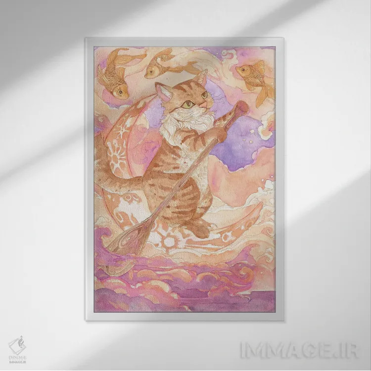 تابلو دکوراتیو میان ماهی های ستاره ای اثر مایت فلای آرت اند ایلاستریشن - نمای قابدار سفید