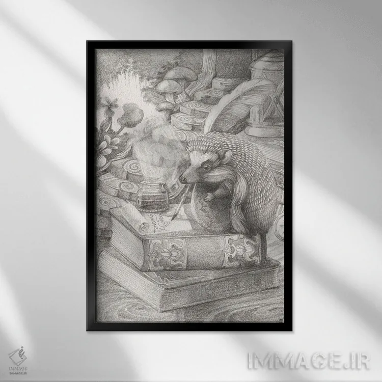 تابلو دکوراتیو جوجه تیغی دانا اثر مایت فلای آرت اند ایلاستریشن - نمای قابدار مشکی