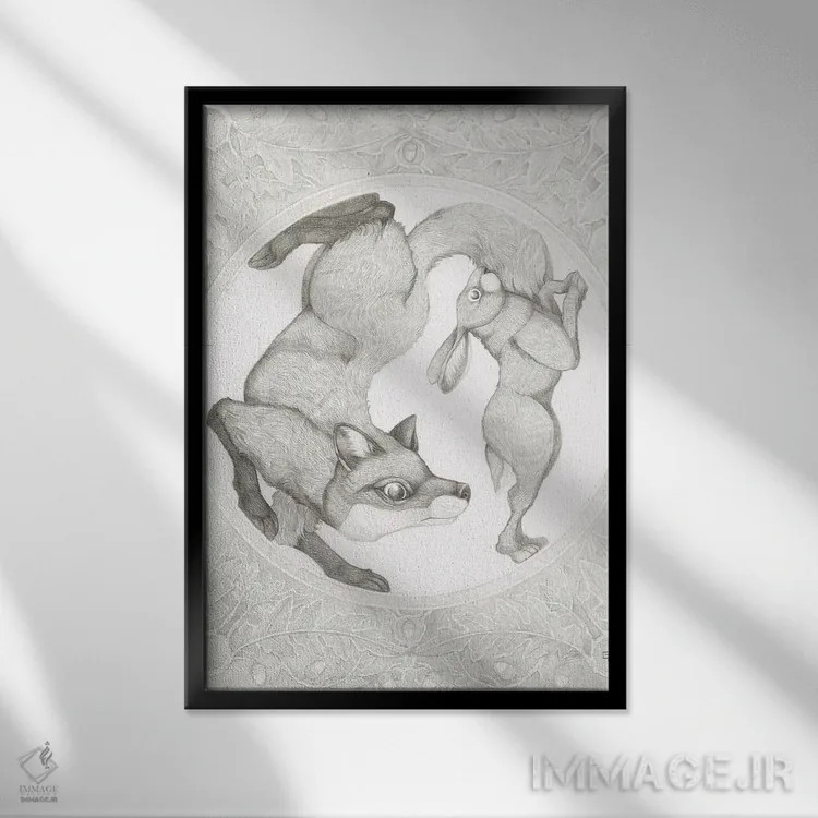 تابلو دکوراتیو تعقیب ابدی اثر مایت فلای آرت اند ایلاستریشن - نمای قابدار مشکی