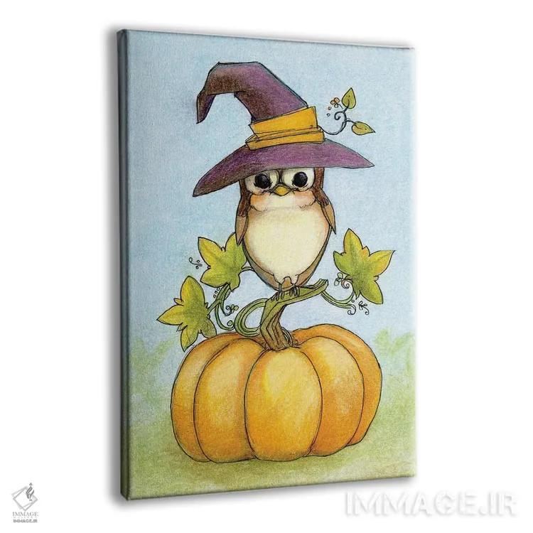 تابلو دکوراتیو شب هالووین جغدی اثر مایت فلای آرت اند ایلاستریشن - نمای پرسپکتیو محصول