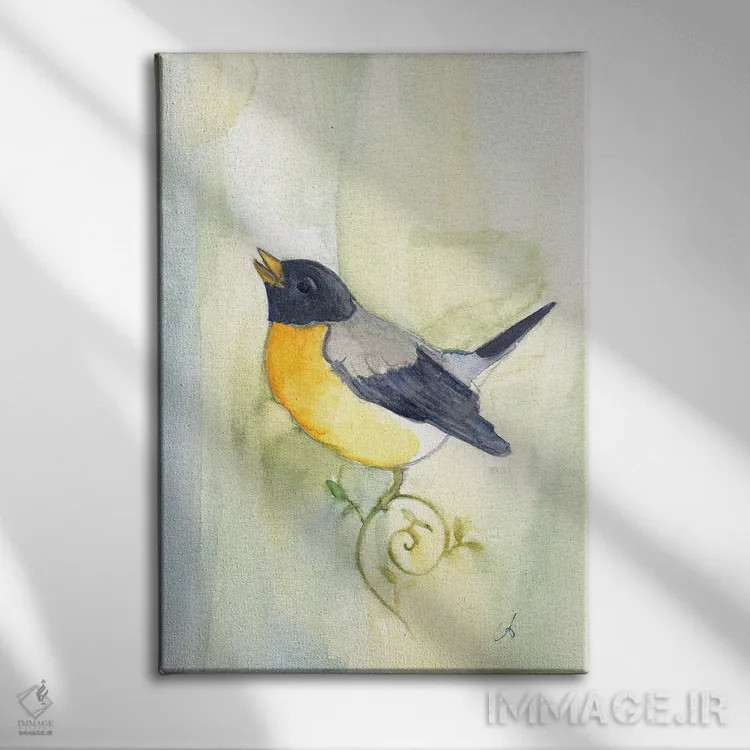 تابلو دکوراتیو پرنده آوازه خوان اثر مایت فلای آرت اند ایلاستریشن - نمای روبهرو روی دیوار