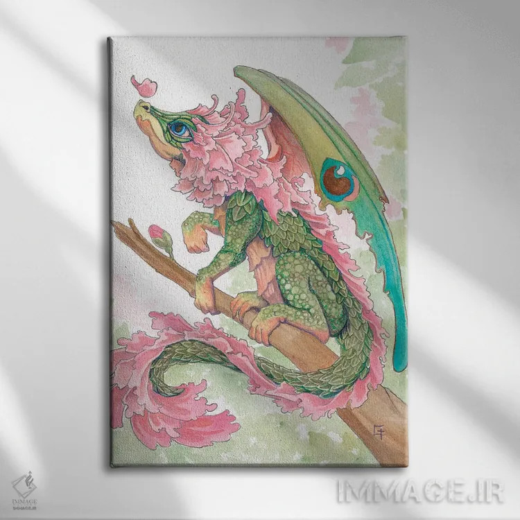تابلو دکوراتیو اژدهای شکوفه گیلاس اثر مایت فلای آرت اند ایلاستریشن - نمای روبهرو روی دیوار