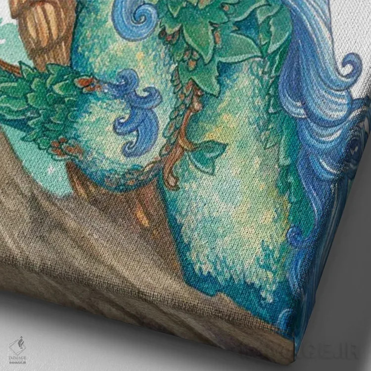 تابلو دکوراتیو اژدهای یال آبی اثر مایت فلای آرت اند ایلاستریشن - نمای نزدیک بافت بوم