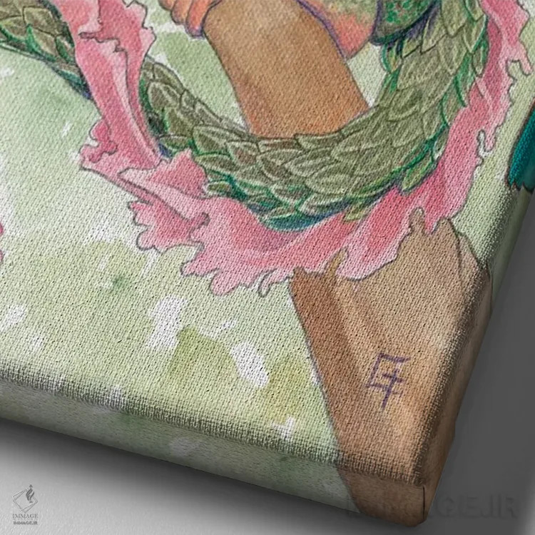 تابلو دکوراتیو اژدهای شکوفه گیلاس اثر مایت فلای آرت اند ایلاستریشن - نمای نزدیک بافت بوم