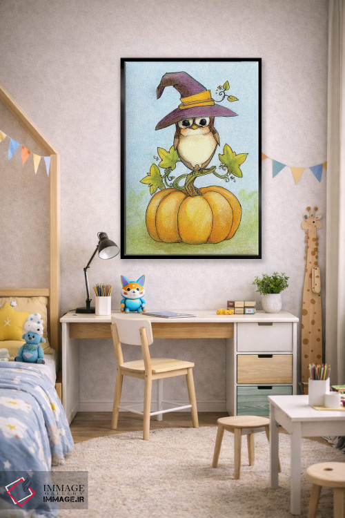 تابلو دکوراتیو شب هالووین جغدی اثر مایت فلای آرت اند ایلاستریشن - D2B