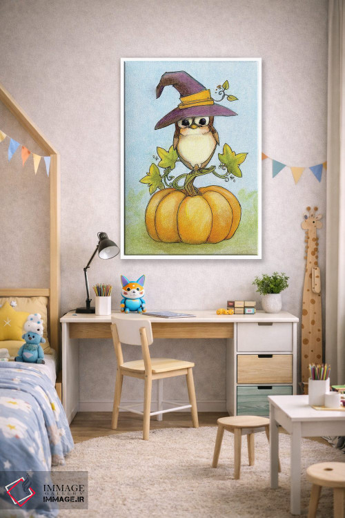 تابلو دکوراتیو شب هالووین جغدی اثر مایت فلای آرت اند ایلاستریشن - D1W
