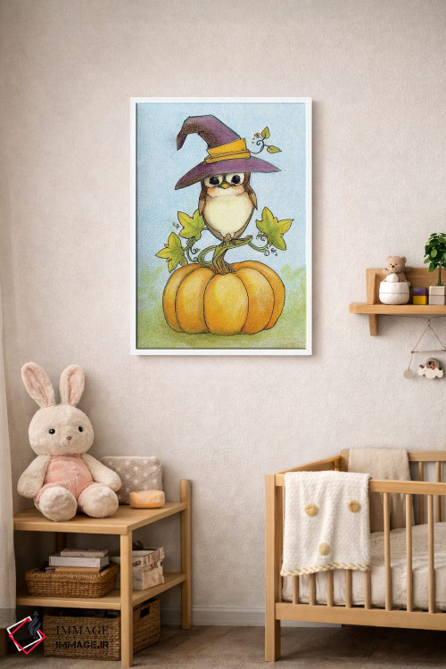 تابلو دکوراتیو شب هالووین جغدی اثر مایت فلای آرت اند ایلاستریشن - D3W