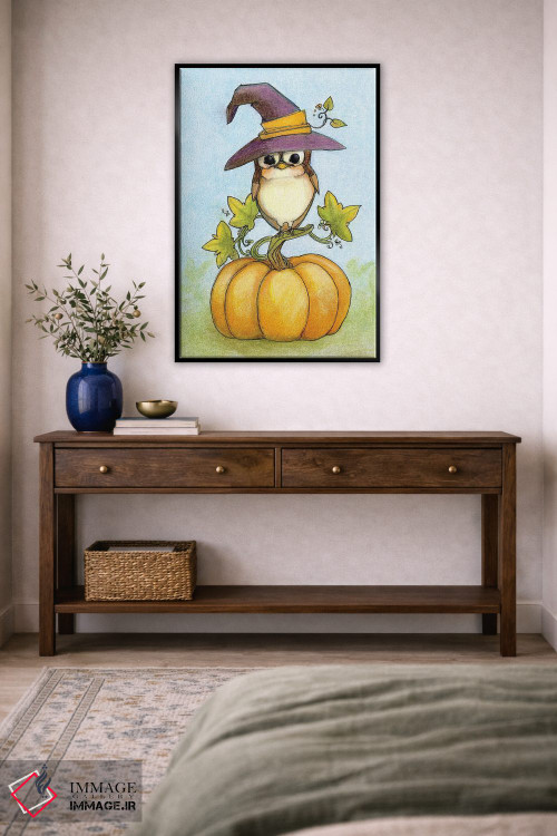تابلو دکوراتیو شب هالووین جغدی اثر مایت فلای آرت اند ایلاستریشن - D5B