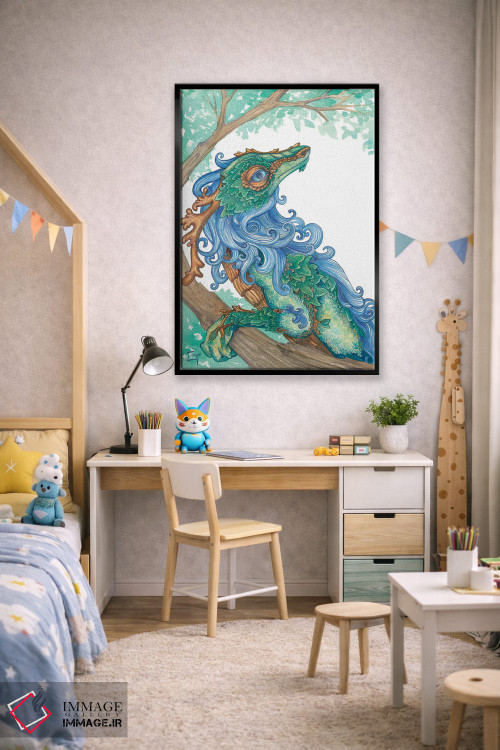تابلو دکوراتیو اژدهای یال آبی اثر مایت فلای آرت اند ایلاستریشن - D1B