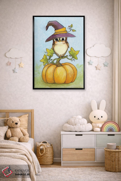 تابلو دکوراتیو شب هالووین جغدی اثر مایت فلای آرت اند ایلاستریشن - D6B