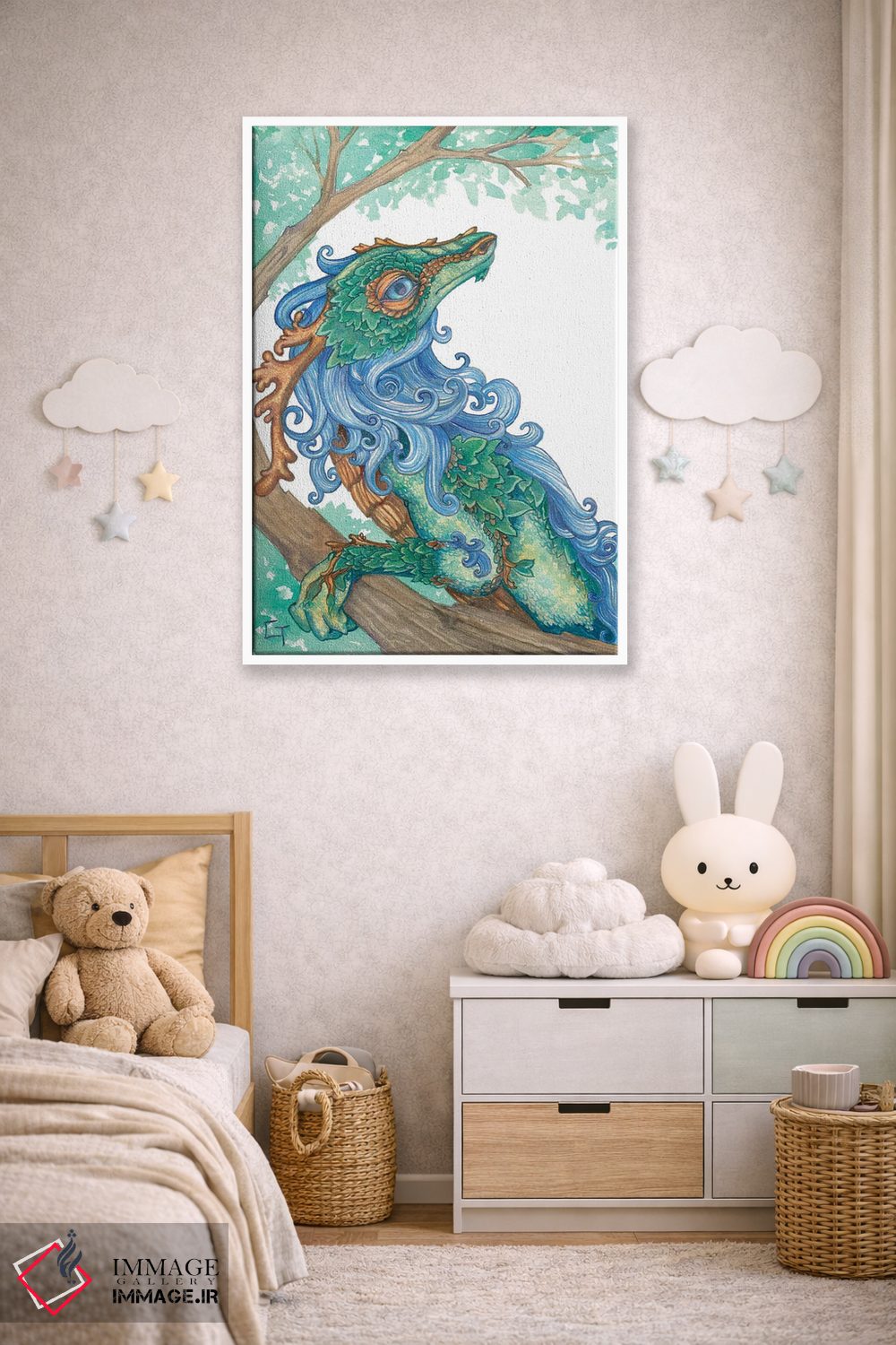 تابلو دکوراتیو اژدهای یال آبی اثر مایت فلای آرت اند ایلاستریشن - D4W