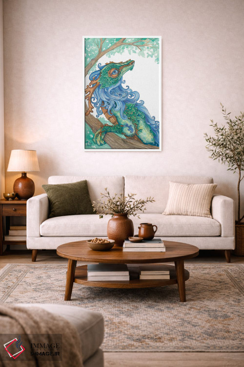 تابلو دکوراتیو اژدهای یال آبی اثر مایت فلای آرت اند ایلاستریشن - D3W
