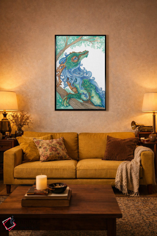 تابلو دکوراتیو اژدهای یال آبی اثر مایت فلای آرت اند ایلاستریشن - D5B