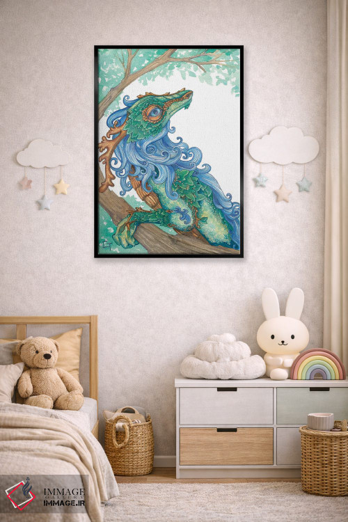 تابلو دکوراتیو اژدهای یال آبی اثر مایت فلای آرت اند ایلاستریشن - D6B
