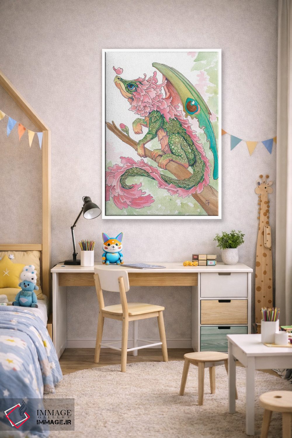تابلو دکوراتیو اژدهای شکوفه گیلاس اثر مایت فلای آرت اند ایلاستریشن - D1W
