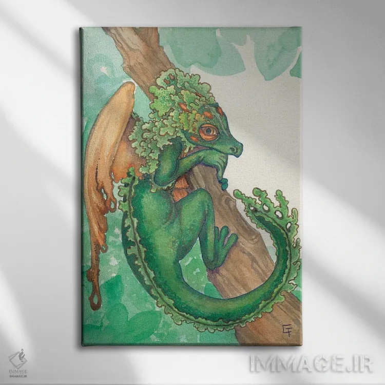 تابلو دکوراتیو اژدهای خزه توده ای اثر مایت فلای آرت اند ایلاستریشن - نمای روبهرو روی دیوار