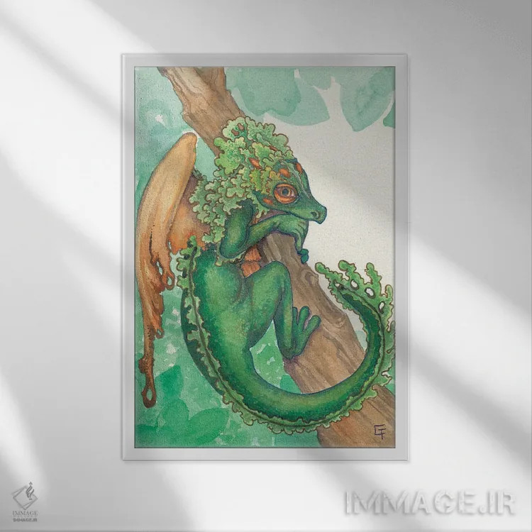 تابلو دکوراتیو اژدهای خزه توده ای اثر مایت فلای آرت اند ایلاستریشن - نمای قابدار سفید