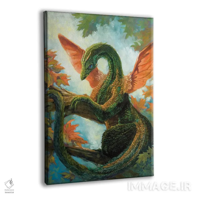 تابلو دکوراتیو اژدهای سبزینه ای اثر مایت فلای آرت اند ایلاستریشن - نمای پرسپکتیو محصول