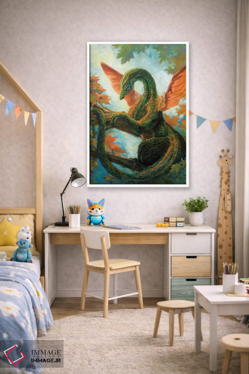 تابلو دکوراتیو اژدهای سبزینه ای اثر مایت فلای آرت اند ایلاستریشن - D1W