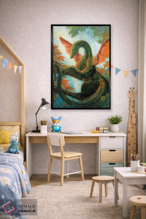 تابلو دکوراتیو اژدهای سبزینه ای اثر مایت فلای آرت اند ایلاستریشن - D2B