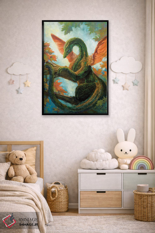 تابلو دکوراتیو اژدهای سبزینه ای اثر مایت فلای آرت اند ایلاستریشن - D6B