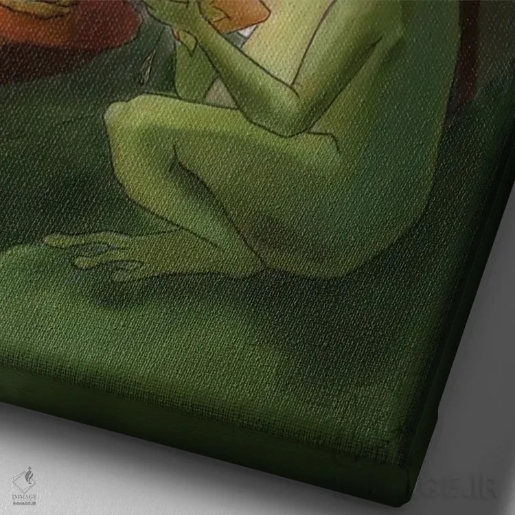 تابلو دکوراتیو قورباغه درختی اورگن اثر مایت فلای آرت اند ایلاستریشن - نمای نزدیک بافت بوم