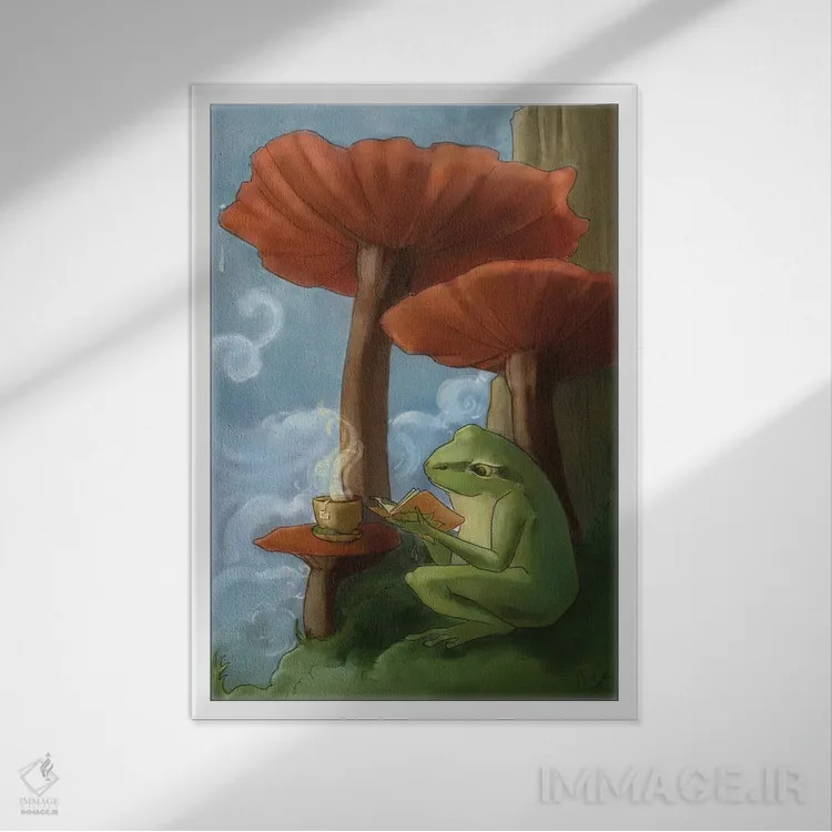 تابلو دکوراتیو قورباغه درختی اورگن اثر مایت فلای آرت اند ایلاستریشن - نمای قابدار سفید