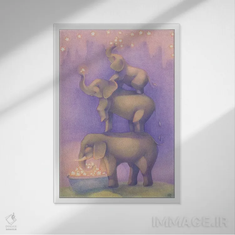 تابلو دکوراتیو نصب ستاره ها اثر مایت فلای آرت اند ایلاستریشن - نمای قابدار سفید