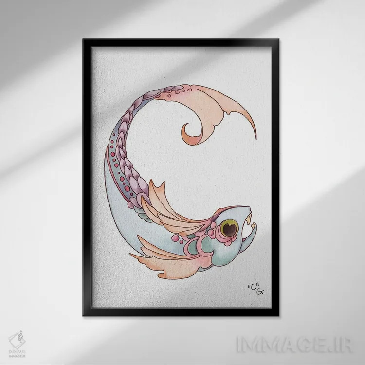 تابلو دکوراتیو حرف هیولایی C اثر مایت فلای آرت اند ایلاستریشن - نمای قابدار مشکی