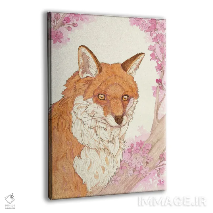 تابلو دکوراتیو روباه و شکوفه ها اثر مایت فلای آرت اند ایلاستریشن - نمای پرسپکتیو محصول