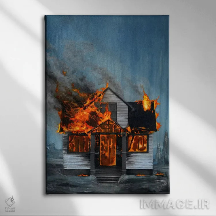 تابلو دکوراتیو خانه در آتش اثر فیموس ون دد - نمای روبهرو روی دیوار