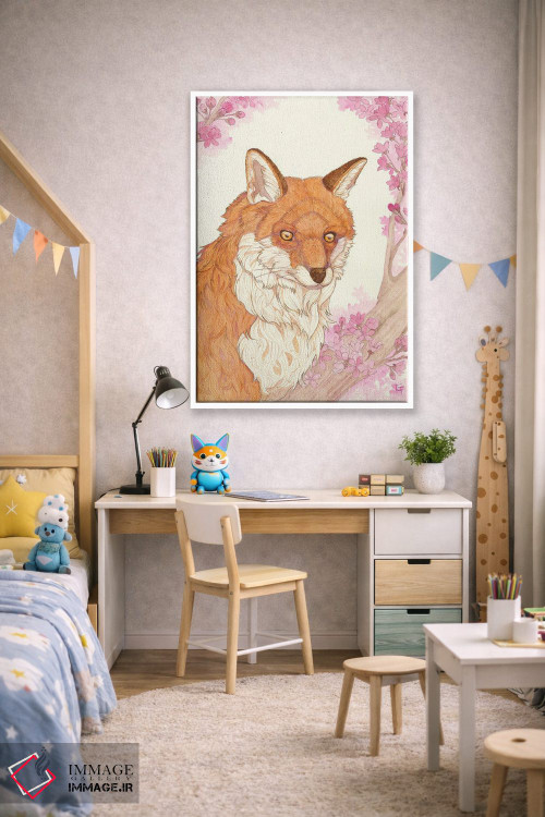 تابلو دکوراتیو روباه و شکوفه ها اثر مایت فلای آرت اند ایلاستریشن - D1W