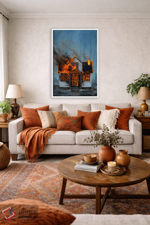 تابلو دکوراتیو خانه در آتش اثر فیموس ون دد - D1W