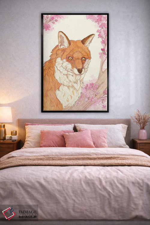 تابلو دکوراتیو روباه و شکوفه ها اثر مایت فلای آرت اند ایلاستریشن - D2B