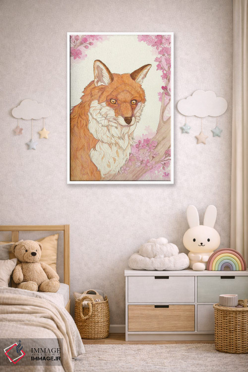 تابلو دکوراتیو روباه و شکوفه ها اثر مایت فلای آرت اند ایلاستریشن - D4W