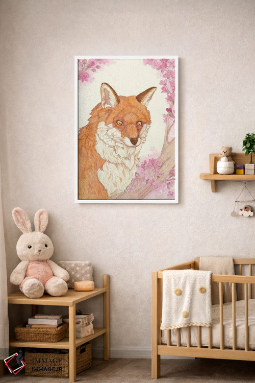 تابلو دکوراتیو روباه و شکوفه ها اثر مایت فلای آرت اند ایلاستریشن - D3W