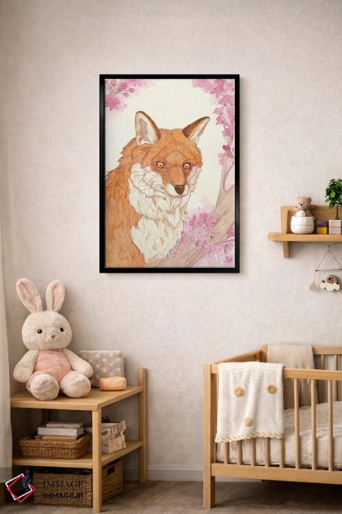 تابلو دکوراتیو روباه و شکوفه ها اثر مایت فلای آرت اند ایلاستریشن - D5B