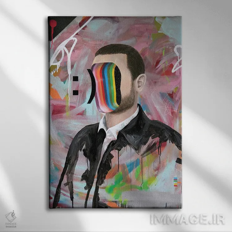 تابلو دکوراتیو صورت خندان اثر فیموس ون دد - نمای روبهرو روی دیوار